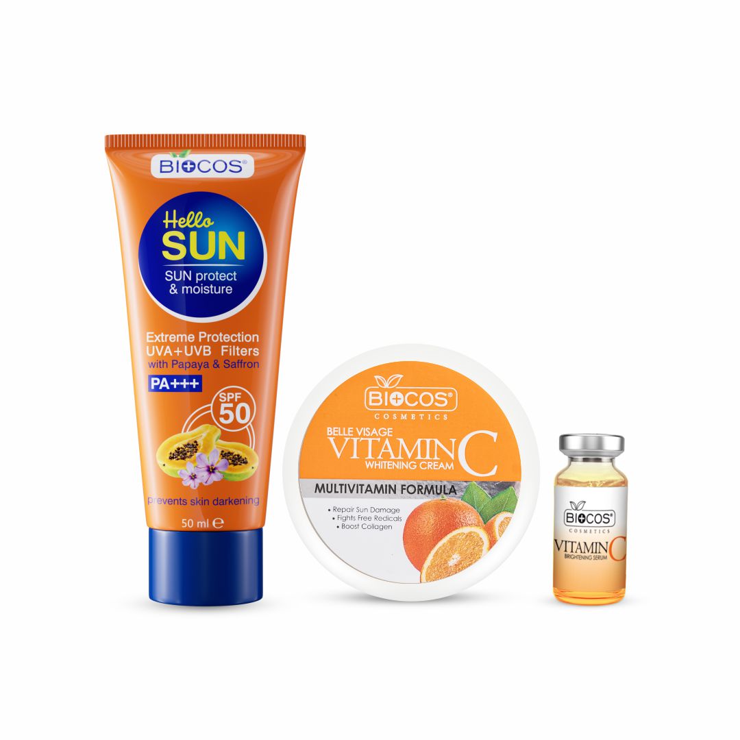 Vitamin C Brightening Essentials | Vitamin C Cream, Serum & Sun Block – Brighten, Hydrate, Protect, and Revitalize Your Skin for a Glowing, Even Complexion and Youthful Glow
