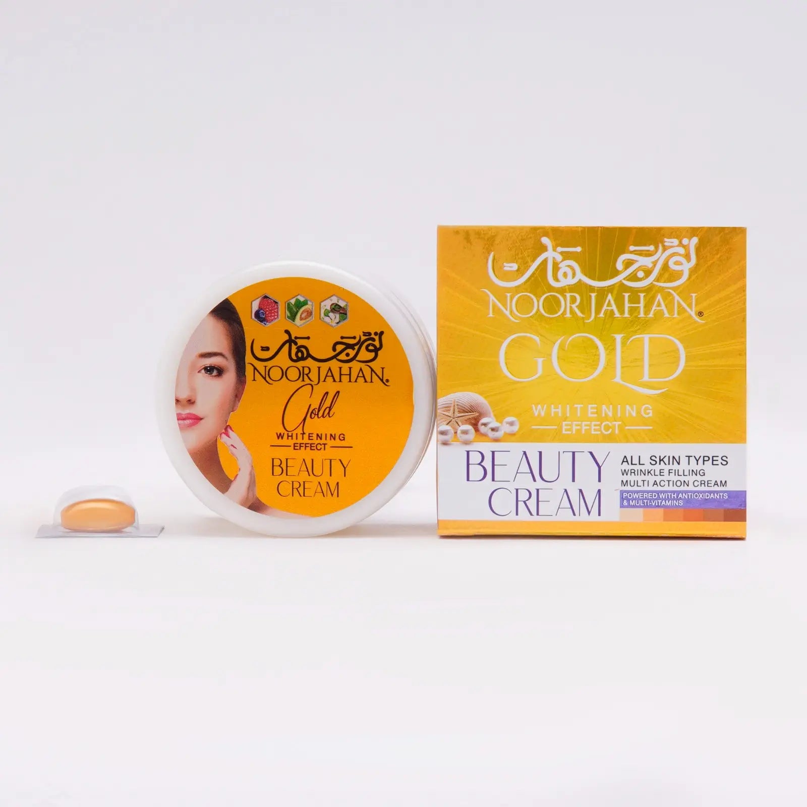 Noor Jahan Gold Cream – Lightens Dark Circles, Reduces Wrinkles & Freckles, Brightens Skin with Kojic Acid, Aloe Vera, Avocado & Vitamin A – Paraben-Free - 16gm