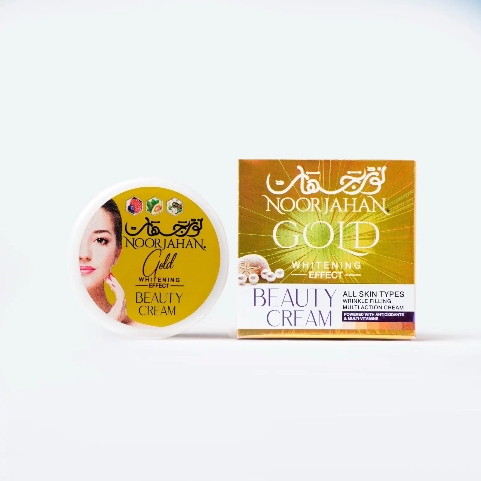 Noor Jahan Gold Cream – Lightens Dark Circles, Reduces Wrinkles & Freckles, Brightens Skin with Kojic Acid, Aloe Vera, Avocado & Vitamin A – Paraben-Free - 16gm