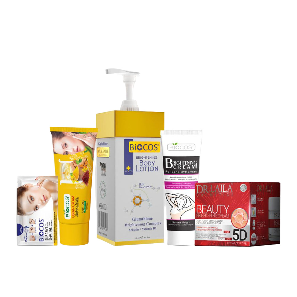 Bridal Glow Care Kit |Urgent Facial,Face Wash, Brightening Body Lotion, Brightening Cream for Sensitive Areas & Dr. Laila 5D Cream